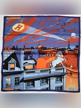 Hermès Minuit Au Faubourg Silk Pochette Petit Carré 42 cm Purple Orange